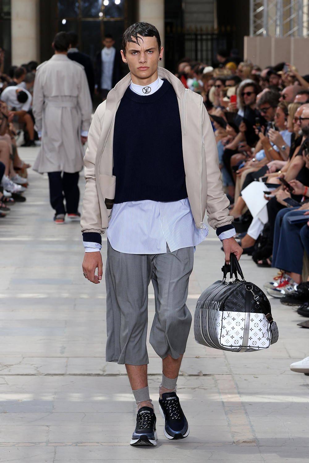 Details of a look and Monogram Eclipse Split Keepall from the Louis Vuitton  Men's Spring Summer 2018 Fashion Show by K…