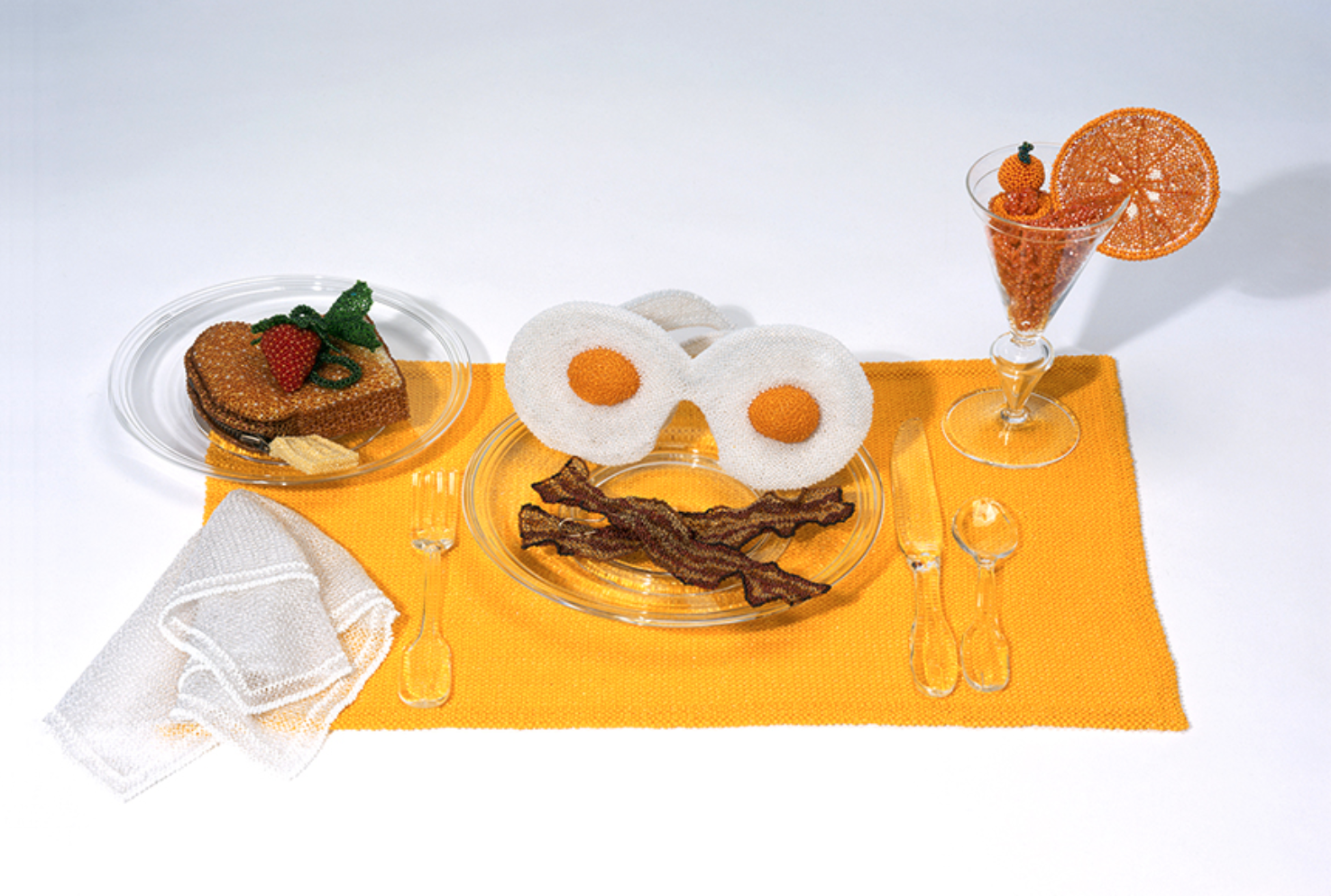 Breakfast Set (Glass seed beads, thread, armature, blown and lamp worked glass)
