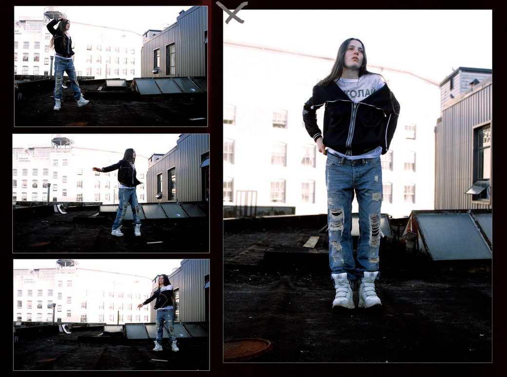 HOODIE by GALLIANO, T-SHIRT by JUNYA WATANABE, JEANS by DIESEL, WEDGE SNEAKERS by ISABEL MARANT, NECKLACES by DAVID YURMAN, CHROME HEARTS, and BRUEN DESIGNS